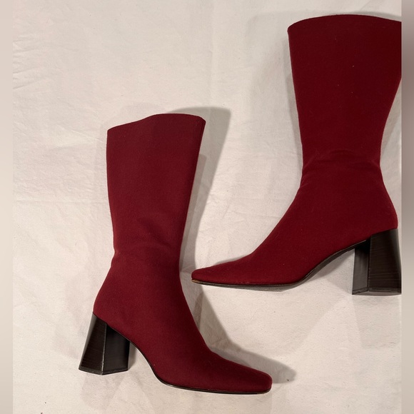 Ann Taylor Shoes - Fabulous made in Italy burgundy Canvas Mod Mid Calf boots- Rare